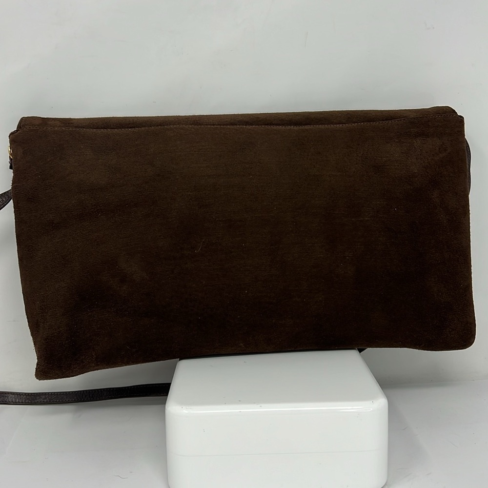 Block Brown Suede Envelope Snap Closure Shoulder Clutch Bag - Picture 5 of 12